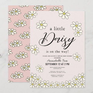 Fallande Daisy Blommigt Rosa Virtuell babystövel Inbjudningar