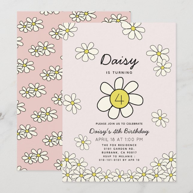 Fallande Daisy Rosa Blommigt födelsedag Inbjudningar (Fram/baksida)