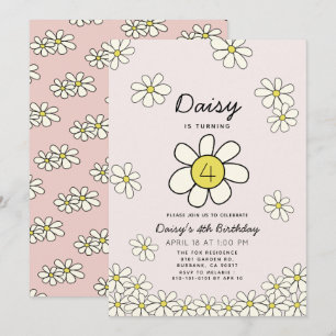 Fallande Daisy Rosa Blommigt födelsedag Inbjudningar
