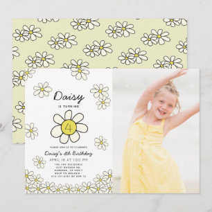 Fallande Daisy Vit Blommigt Fotofödelsedag Inbjudningar