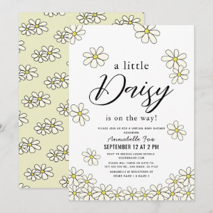Fallande Daisy Vit Blommigt Virtuell babyskiss Inbjudningar