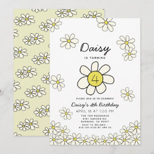 Fallande Daisy Vitaktig Blommigt Bjudardag Inbjudningar
