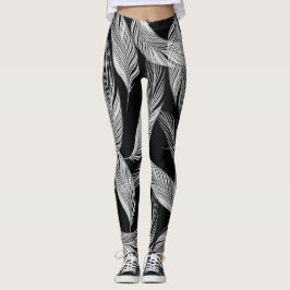 Fallande fjädrar i svartvitt leggings