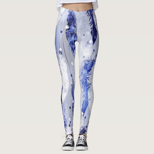 Fallande fjädrar: vattenfärgsblått mönster. leggings (Framsida)