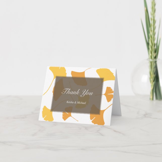 Fallande ginkgo blad grått tack-kort tack kort (Framsida)