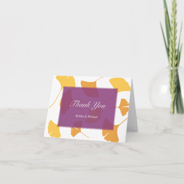 Fallande ginkgo-blad lila par tackkort (Framsida)