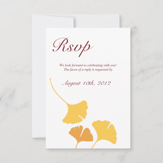 Fallande ginkgo-blad marinbrud svar rsvp inbjudningar (Framsida)
