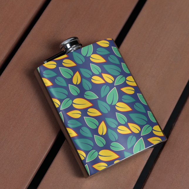 Fallande Grönt och Gult Löv Mönster Fickplunta (leaves flasks)