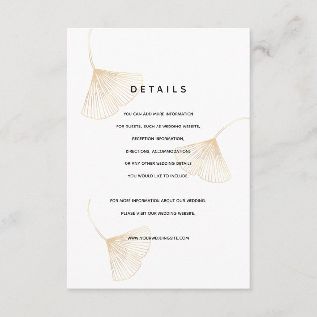 Fallande Guld Ginkgo Löv Bröllop-informationskort Tilläggskort (Framsida)