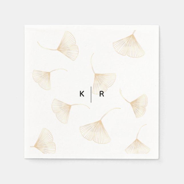 Fallande Guld Ginkgo Löv Bröllop Napkins Pappersservett (Framsidan)