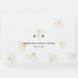 Fallande Guld Ginkgo Löv sjunker under bröllopsgäs Gästböcker