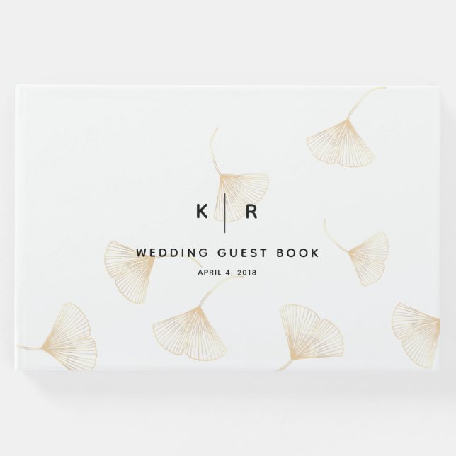 Fallande Guld Ginkgo Löv sjunker under bröllopsgäs Gästböcker (Framsida)