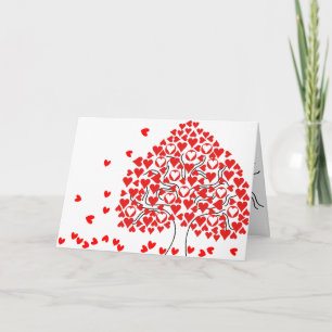 Fallande hjärtaträdvalentin kort