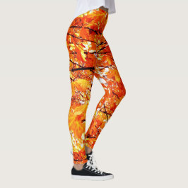 Fallande Höst löv, Orange med svart bensin Leggings