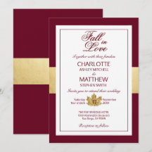 Fallande höstburgundy Guld i KÄRLEK Bröllop