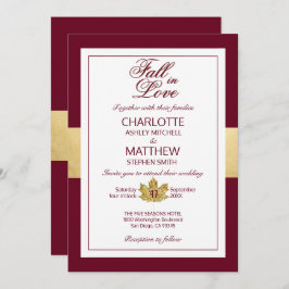 Fallande höstburgundy Guld i KÄRLEK Bröllop Inbjudningar