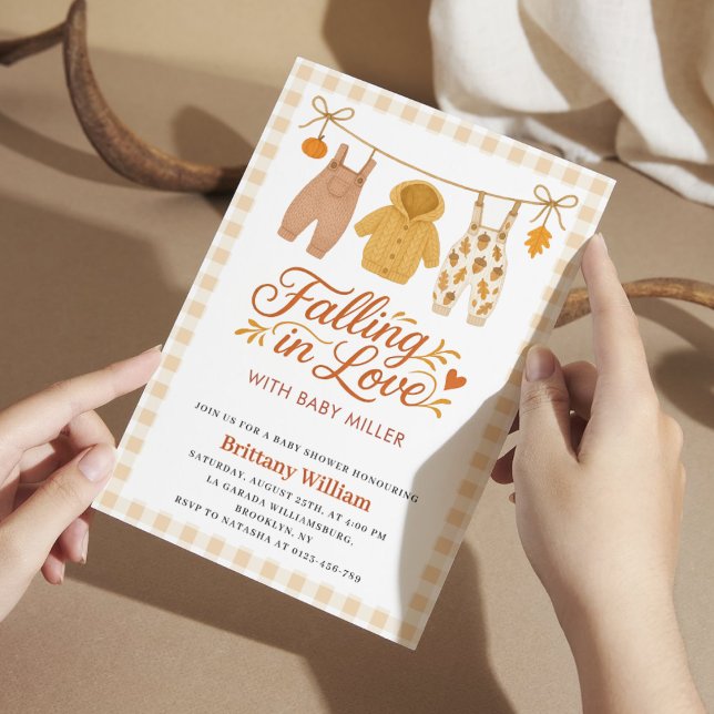 Fallande i Barnkläderna Baby Shower på hösten i Kä Inbjudningar (Skapare uppladdad)