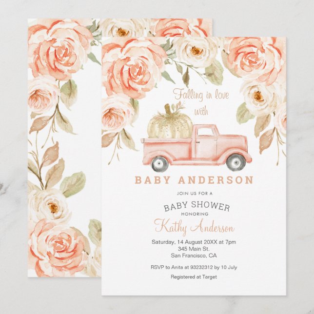 Fallande i inbjudan till babydisken i Kärlek (Fram/baksida)