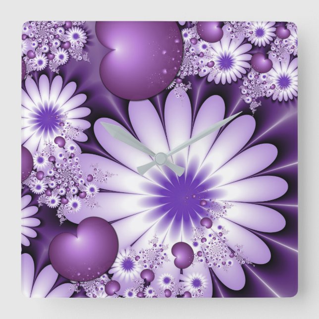 Fallande i Kärlek Abstrakt Flowers & Hearts Fracta Fyrkantig Klocka (Framsida)