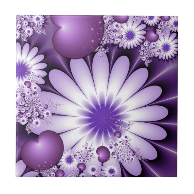 Fallande i Kärlek Abstrakt Flowers & Hearts Fracta Kakelplatta (Framsidan)