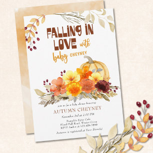 Fallande i Kärlek Autumn Flowers Pumpkin Baby Show Inbjudningar