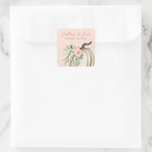 Fallande i Kärlek Baby Shower Pumpkin Blommigt Ros Fyrkantigt Klistermärke