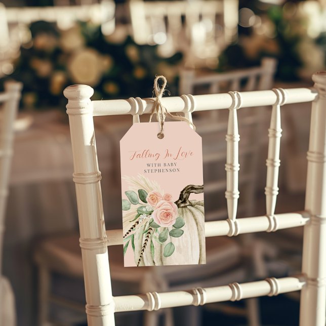 Fallande i Kärlek Baby Shower Pumpkin Blommigt Ros Presentetikett (Skapare uppladdad)