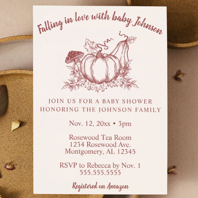 Fallande i kärlek med baby höstbabystövel för höst inbjudningar (falling in love with baby baby shower invitation pumpkin fall autumn baby shower invite cute modern )