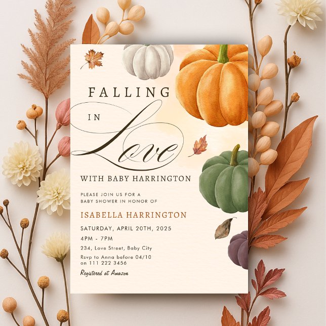 Fallande i Kärlek Pumpkin Baby Shower Inbjudningar (Falling in Love Fall Pumpkin Baby Shower Invitation)
