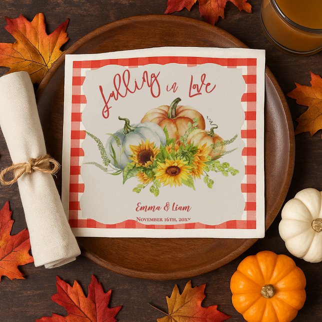 Fallande i Kärlek Pumpkin Solrosblomma Bröllop Pappersservett (Falling in Love Pumpkin Sunflower Fall Wedding Napkins)