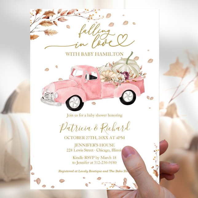 Fallande i Kärlek Rosa Lastbil Baby Shower Inbjudningar (Skapare uppladdad)