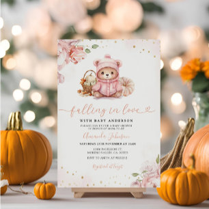 Fallande i Kärlek Rosa Pumpkin Bear Baby Shower Inbjudningar