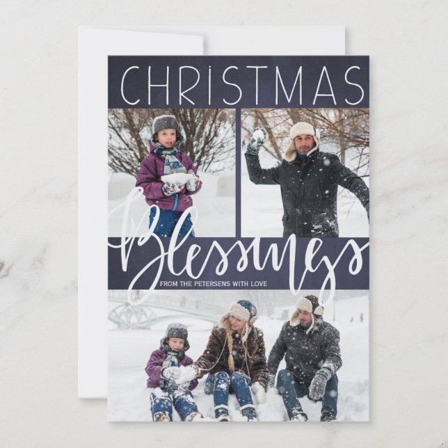 Fallande julvälsignelse från snö, typografi julkort (Framsida)