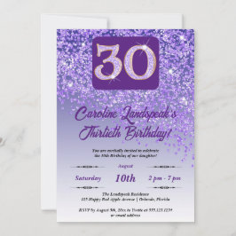 Fallande Lila Glitter 30års födelsedag Party Inbjudningar
