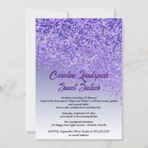 Fallande Lila Glitter Sweet sixteen Inbjudningar