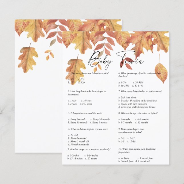 Fallande löv - Baby Trivia | Barnstödsspel (Fram/baksida)