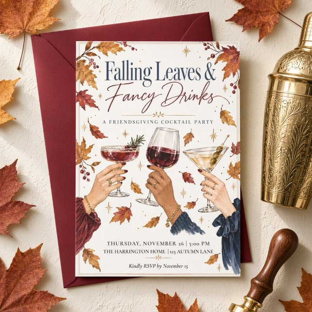 : Fallande löv & Fancy Drinks Friendsgiving Inbjudningar (Skapare uppladdad)