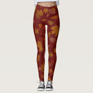 Fallande löv för höst på rött beställnings- leggings