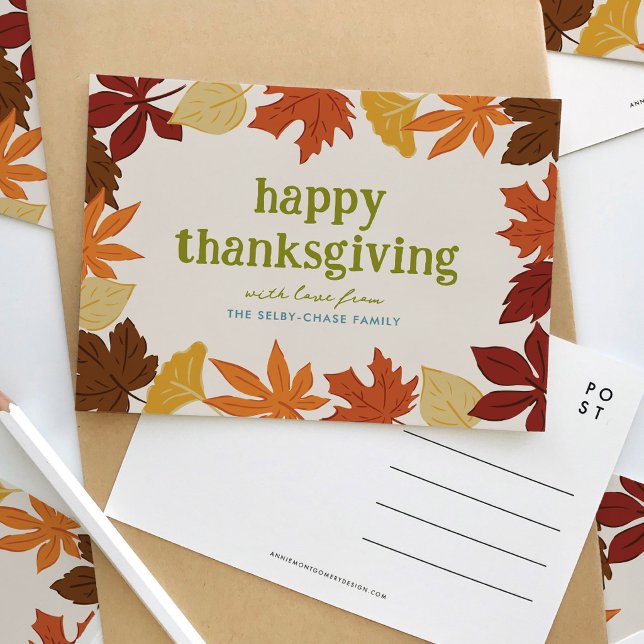 Fallande löv Glad tacksägelse Vykort (Falling Leaves Happy Thanksgiving Postcard)
