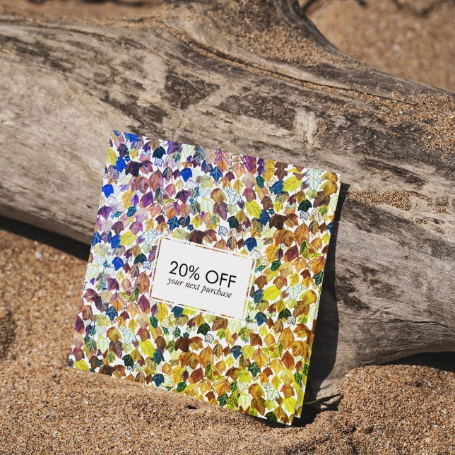 Fallande löv illustrerar vattenfärgsfärgstark rabattkort (Skapare uppladdad)