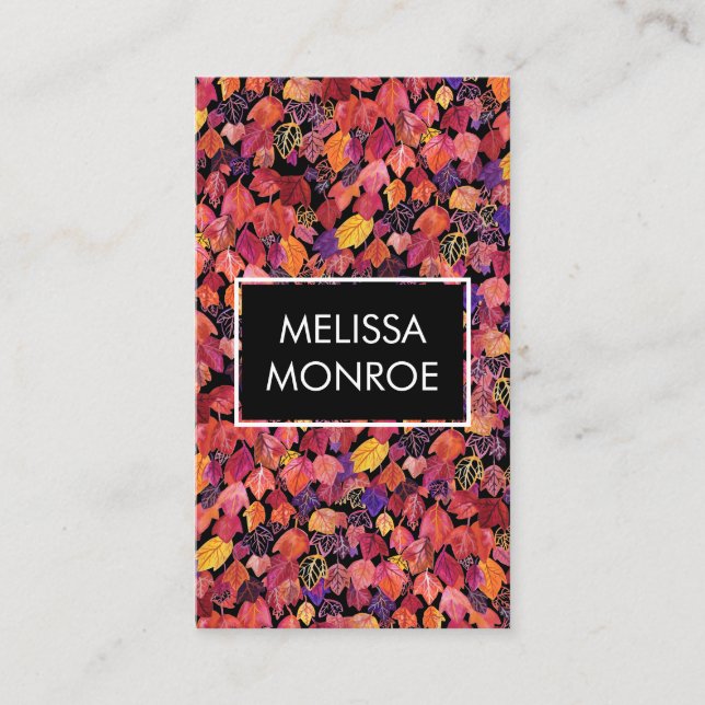 Fallande löv lövs illustrerar vattenfärgen visitkort (Framsida)