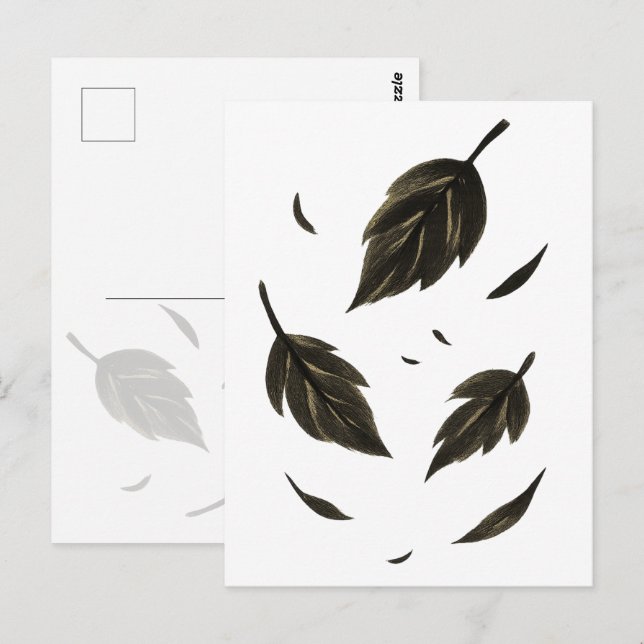 Fallande Löv - minimalistisk Bläck-natur på Vykort (Fram/baksida)