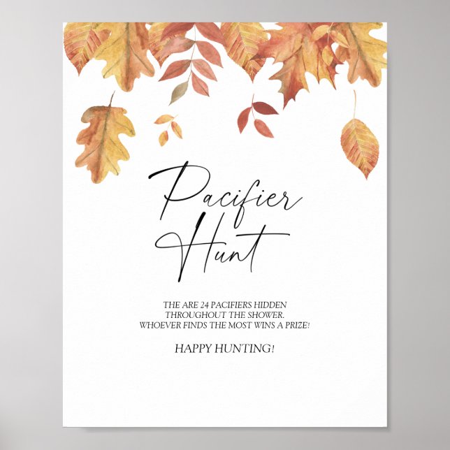 Fallande löv nappjakt baby shower spel poster (Framsidan)