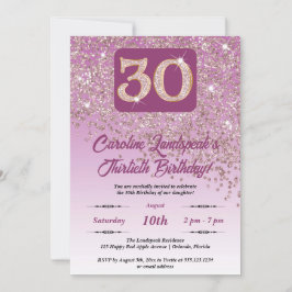 Fallande Party Ro Guld Glitter 30års födelsedag Inbjudningar