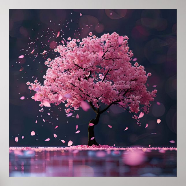 Fallande petaler från körsbärsbäret blommar träd poster (Framsidan)