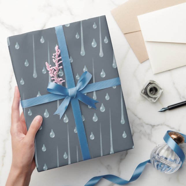 Fallande regndroppar Söt regnig dag Mörkgrå Presentpapper (Gifting)