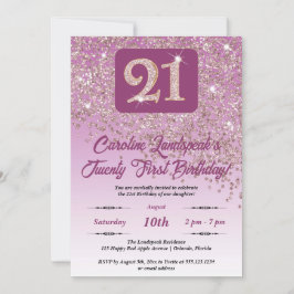 Fallande Ro Guld Glitter 21:a födelsedagen Party Inbjudningar