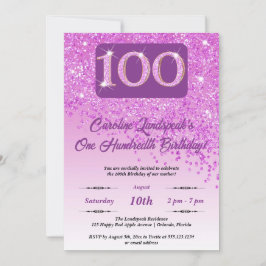 Fallande Rosa Glitter 100:e Födelsedagsfesten Inbjudningar