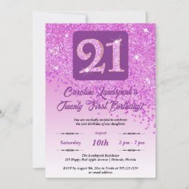 Fallande Rosa Glitter 21:a födelsedagen Party Inbjudningar