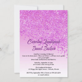 Fallande Rosa Glitter Sweet sixteen Inbjudningar